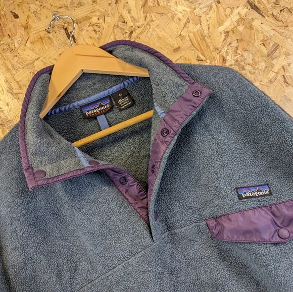 Patagonia Grey Purple Synchilla Snap-T Fleece Pocket Pullover Y2K Men's Medium - Picture 3 of 7